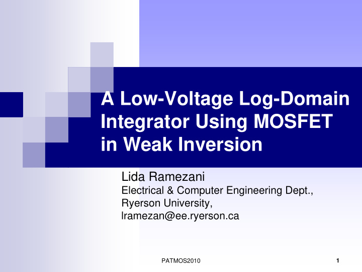 a low voltage log domain integrator using mosfet in weak