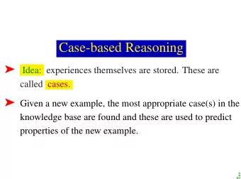 Case-based Reasoning  Idea: experiences themselves are stored. These are  called cases.