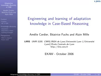 Engineering and learning of adaptation  Context  Problem  knowledge in Case-Based Reasoning  KE in