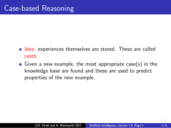 case based reasoning