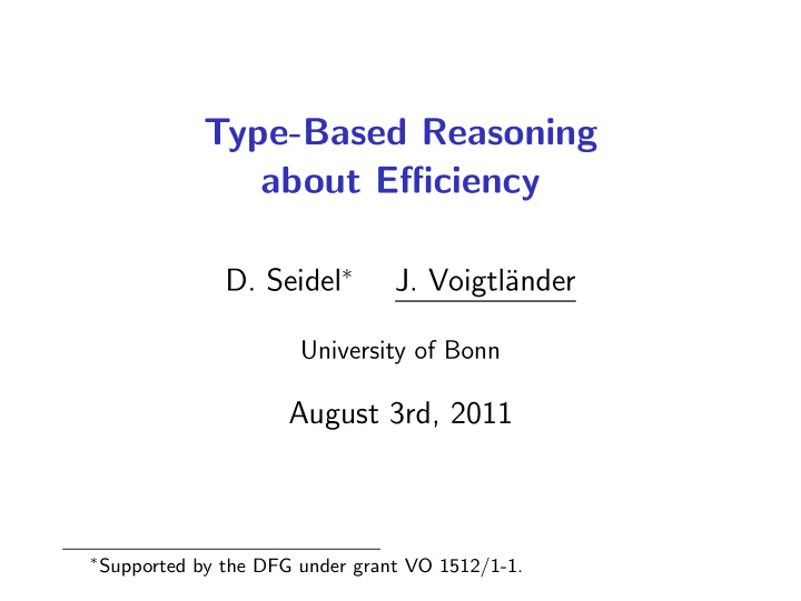 type based reasoning about efficiency