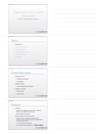 Statement-Level Control  Structures  COS 301: Programming Languages  UMAINE CIS  COS 301