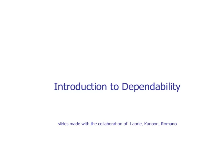 introduction to dependability