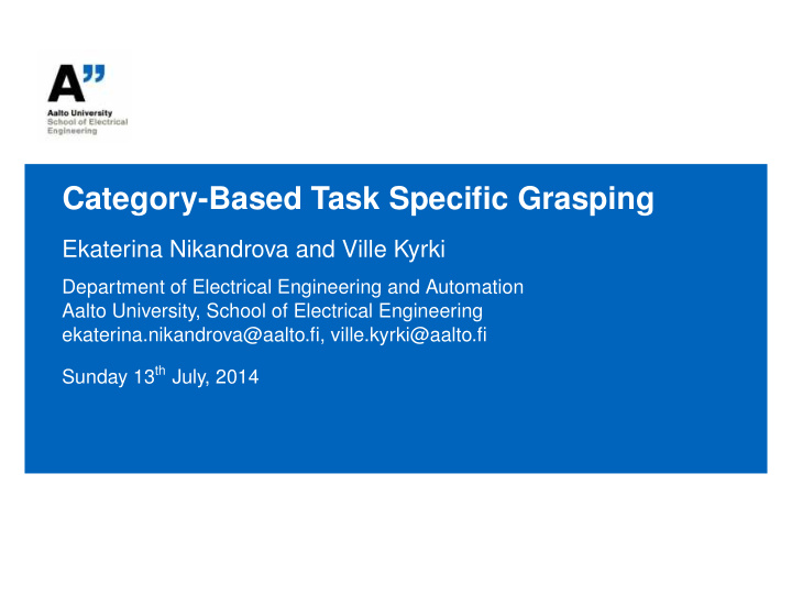 category based task specific grasping