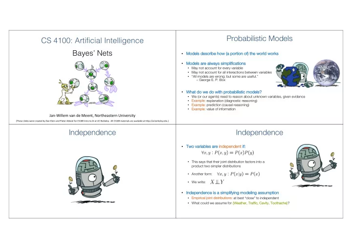 probabilistic models cs 4100 artificial intelligence