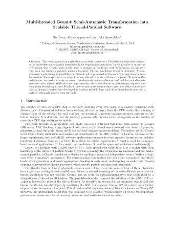 Multithreaded Geant4: Semi-Automatic Transformation into  Scalable Thread-Parallel Software Xin