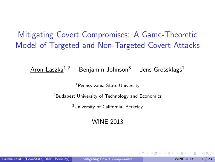 mitigating covert compromises a game theoretic model of