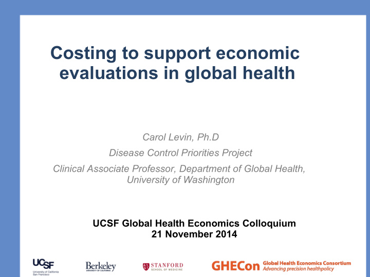 costing to support economic evaluations in global health