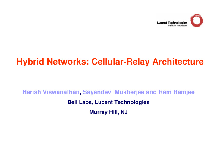 hybrid networks cellular relay architecture