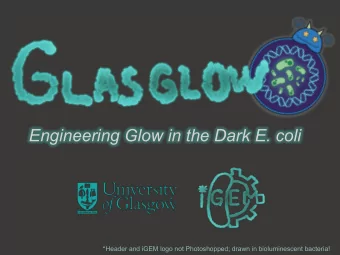 Engineering Glow in the Dark E. coli  *Header and iGEM logo not Photoshopped; drawn in