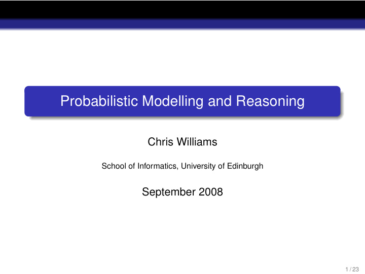 probabilistic modelling and reasoning