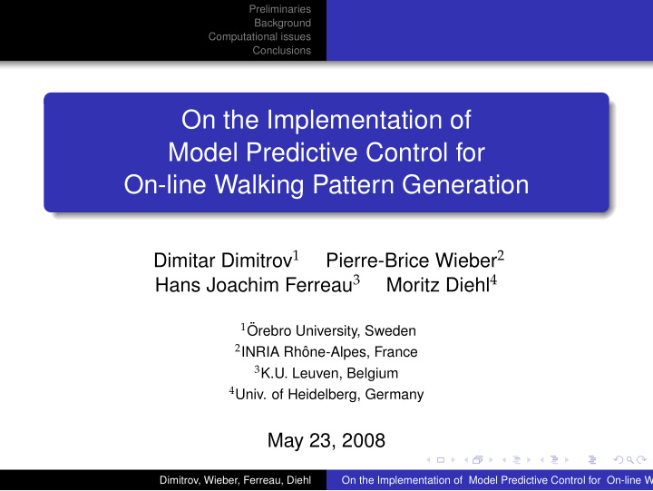 on the implementation of model predictive control for on