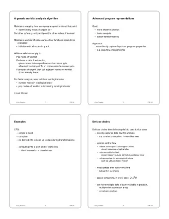 A generic worklist analysis algorithm  Advanced program representations  Maintain a mapping from