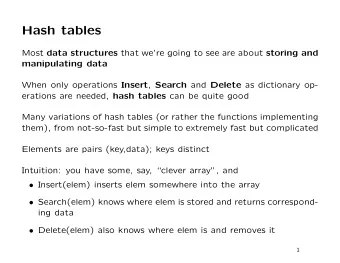 Hash tables Most data structures that were going to see are about storing and  manipulating data