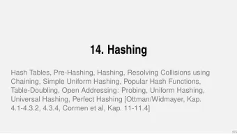 14. Hashing  Hash Tables, Pre-Hashing, Hashing, Resolving Collisions using  Chaining, Simple