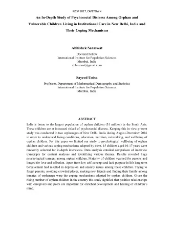 An In-Depth Study of Psychosocial Distress Among Orphan and  Vulnerable Children Living in