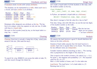 Databases and keys  Integer keys  A database stores records with various attributes.  Lets make