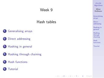 Week 9  Oliver  Kullmann  Generalising  arrays  Hash tables  Direct  addressing  Hashing in