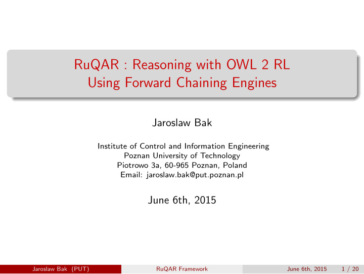 ruqar reasoning with owl 2 rl using forward chaining