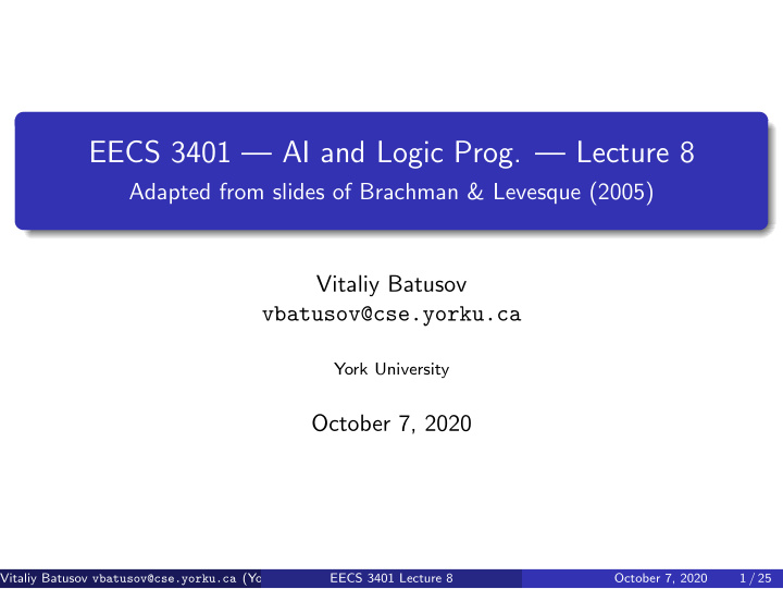 eecs 3401 ai and logic prog lecture 8