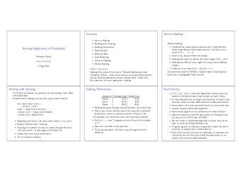 Overview  Intro to Hashing  Intro to Hashing  Hashing with Chaining  Whats hashing?