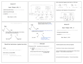 lecture 21  Input / Output  (I/O)   3  -   system bus and memory (lectures 16-18 revisited)  In