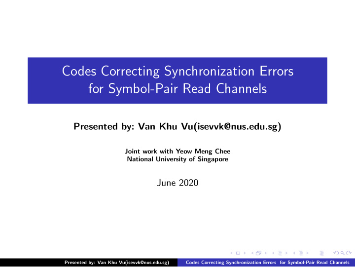 codes correcting synchronization errors for symbol pair