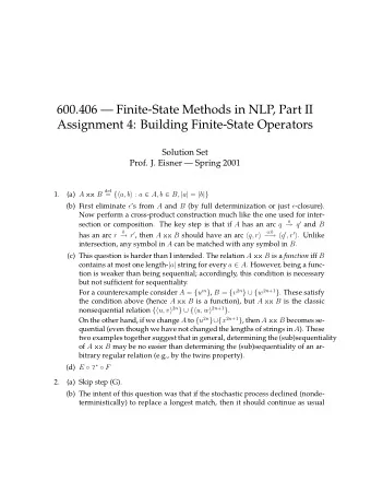 600.406  Finite-State Methods in NLP, Part II  Assignment 4: Building Finite-State Operators