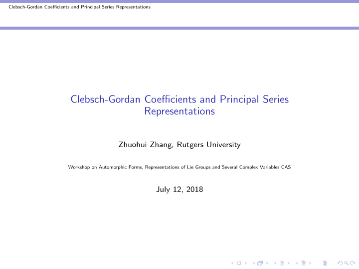 clebsch gordan coefficients and principal series