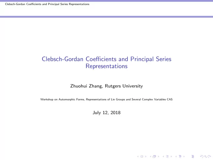 clebsch gordan coefficients and principal series