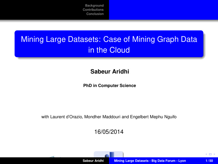 mining large datasets case of mining graph data in the