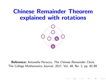 Chinese Remainder Theorem  explained with rotations Reference: Antonella Perucca, The Chinese