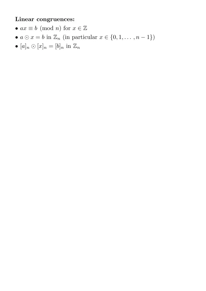 linear congruences ax b mod n for x z a x b in z n in