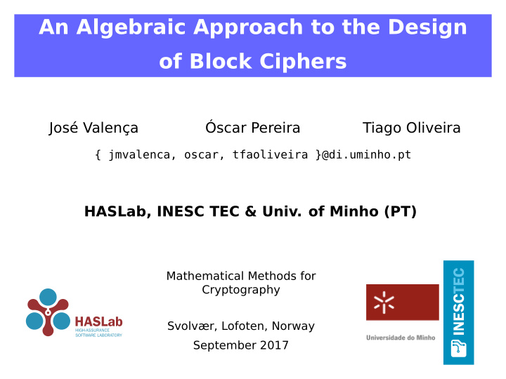 an algebraic approach to the design of block ciphers