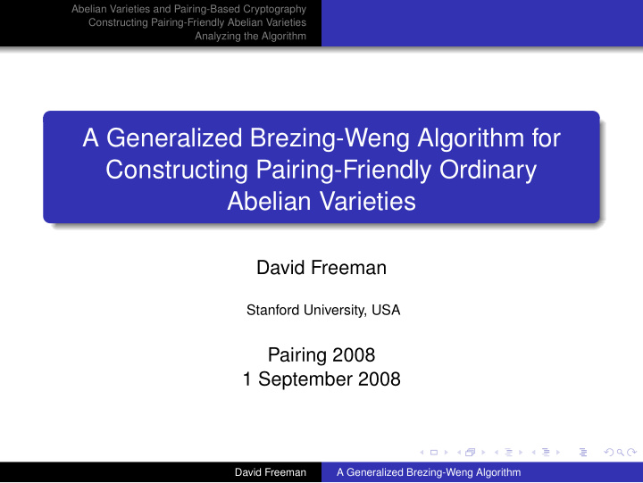 a generalized brezing weng algorithm for constructing