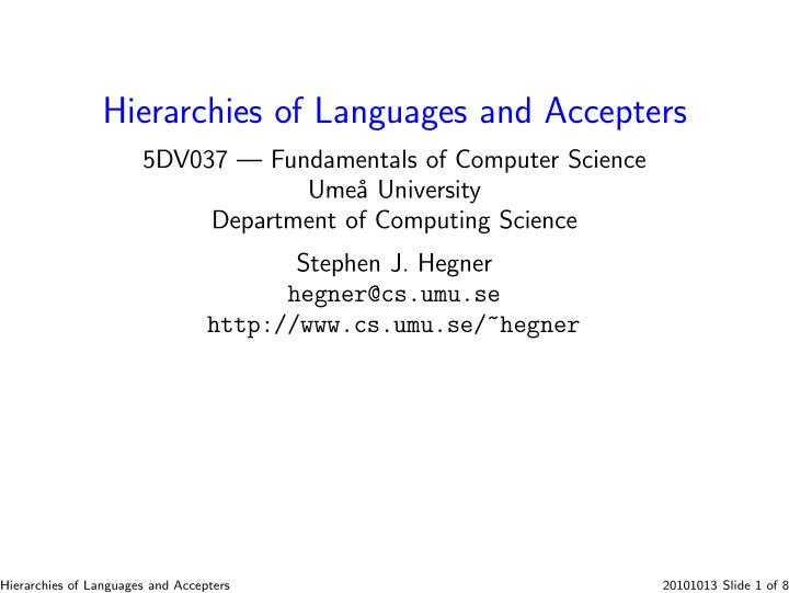 hierarchies of languages and accepters
