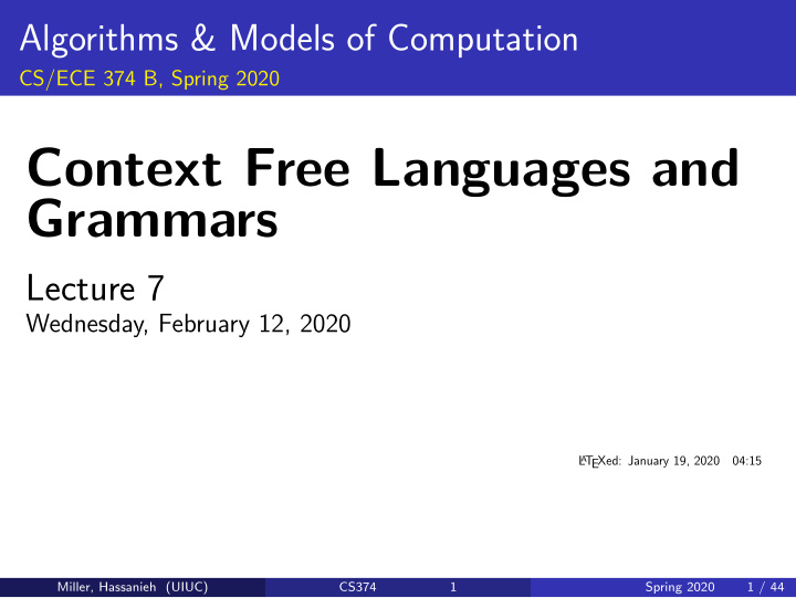 context free languages and grammars
