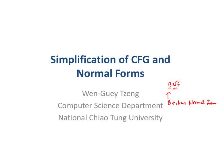 simplification of cfg and normal forms