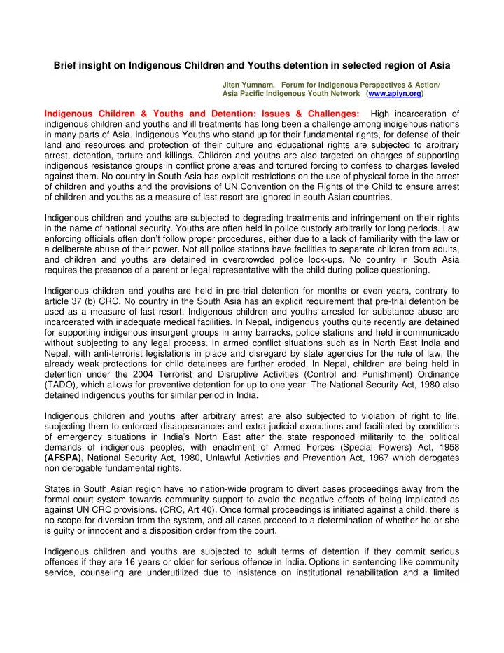 brief insight on indigenous children and youths detention