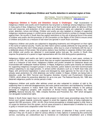 Brief insight on Indigenous Children and Youths detention in selected region of Asia  Jiten Yumnam,