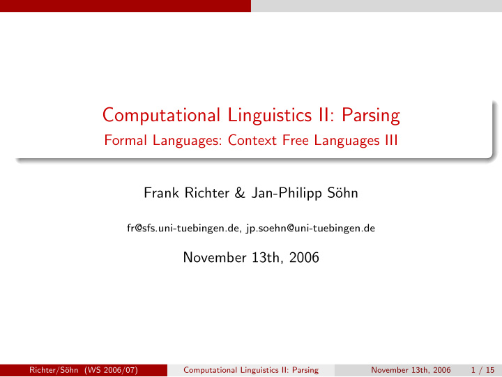 computational linguistics ii parsing