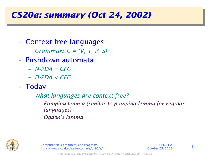 cs20a summary oct 24 2002