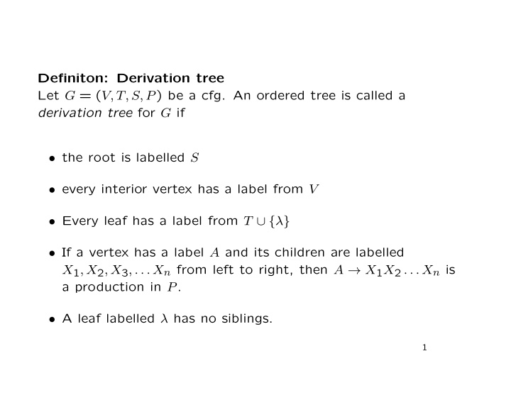 definiton derivation tree let g v t s p be a cfg an
