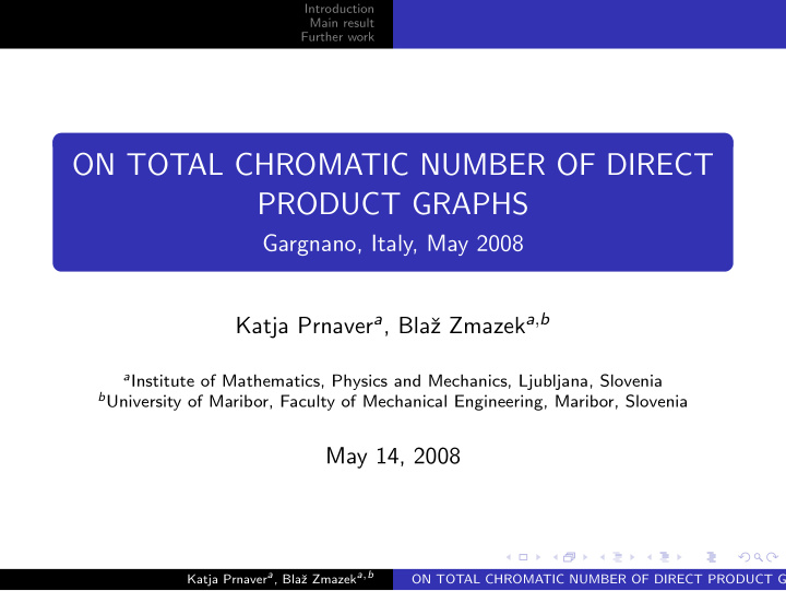 on total chromatic number of direct product graphs