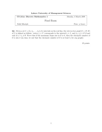 Final Exam  Nabil Mustafa  Time: 4 hours Q1. Given a set I = { t 1 , t 2 , . . . , t n } of n