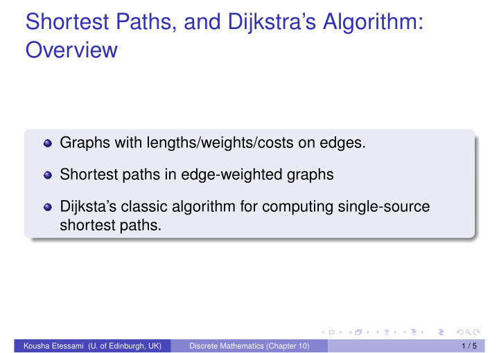 shortest paths and dijkstra s algorithm overview