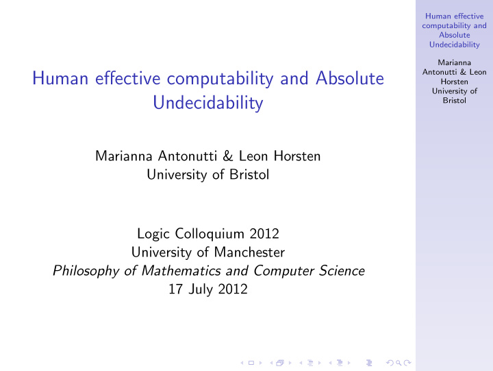 human effective computability and absolute