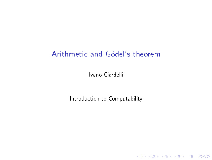 arithmetic and g odel s theorem