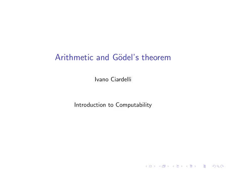 arithmetic and g odel s theorem