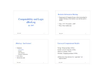 Computability and Logic  students briefing on the bachelor year and the masters  studies